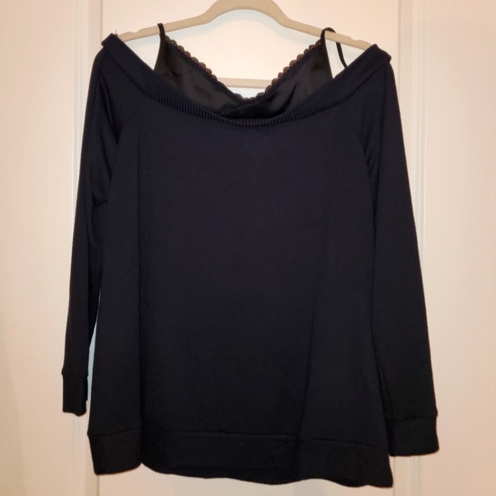 NWT Lane Bryant Black Cold Shoulder Long Sleeve, 14/16
